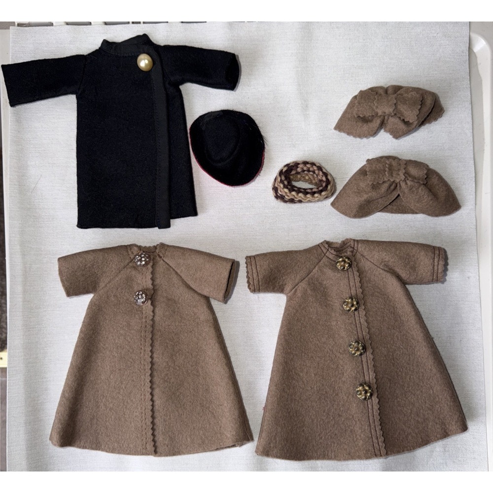 Lot of 3 Vintage Custom Handmade Wool Coats and Hats for Barbie Dolls - 7 Pieces